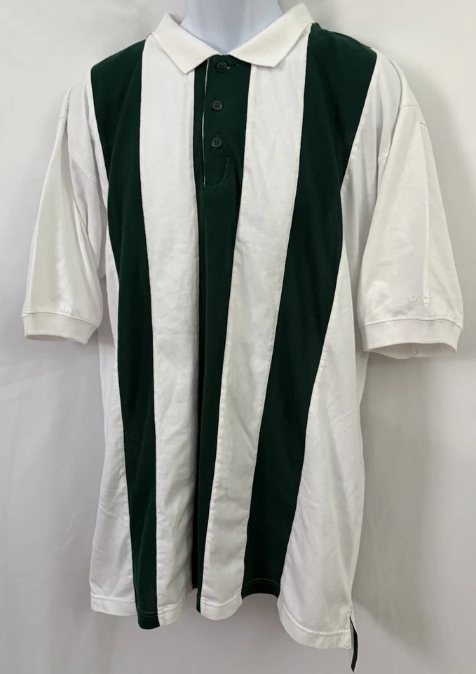 Vintage 90s Adidas Vertical Striped Polo Shirt Men’s Size XL Green & White - Image 2 of 4