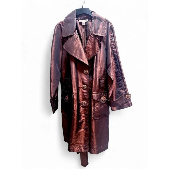 Gabardina Bandolino Cobre Talla Grande Metálica Cinturón Plumero Chaqueta Elegante Foto 3 de 4