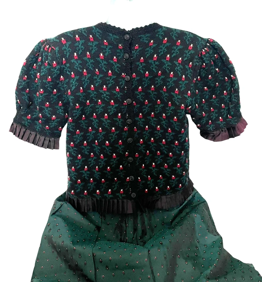 Conjunto de Suéter Vintage Susan Bristol Lã Férias Verde Floral Preppy Dinheiro Antigo P - Imagem 4 de 4