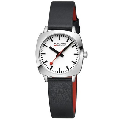 Mondaine Petite Cushion Damenuhr MSL.31110.LBV quadratisches weißes Zifferblatt Leder 50M