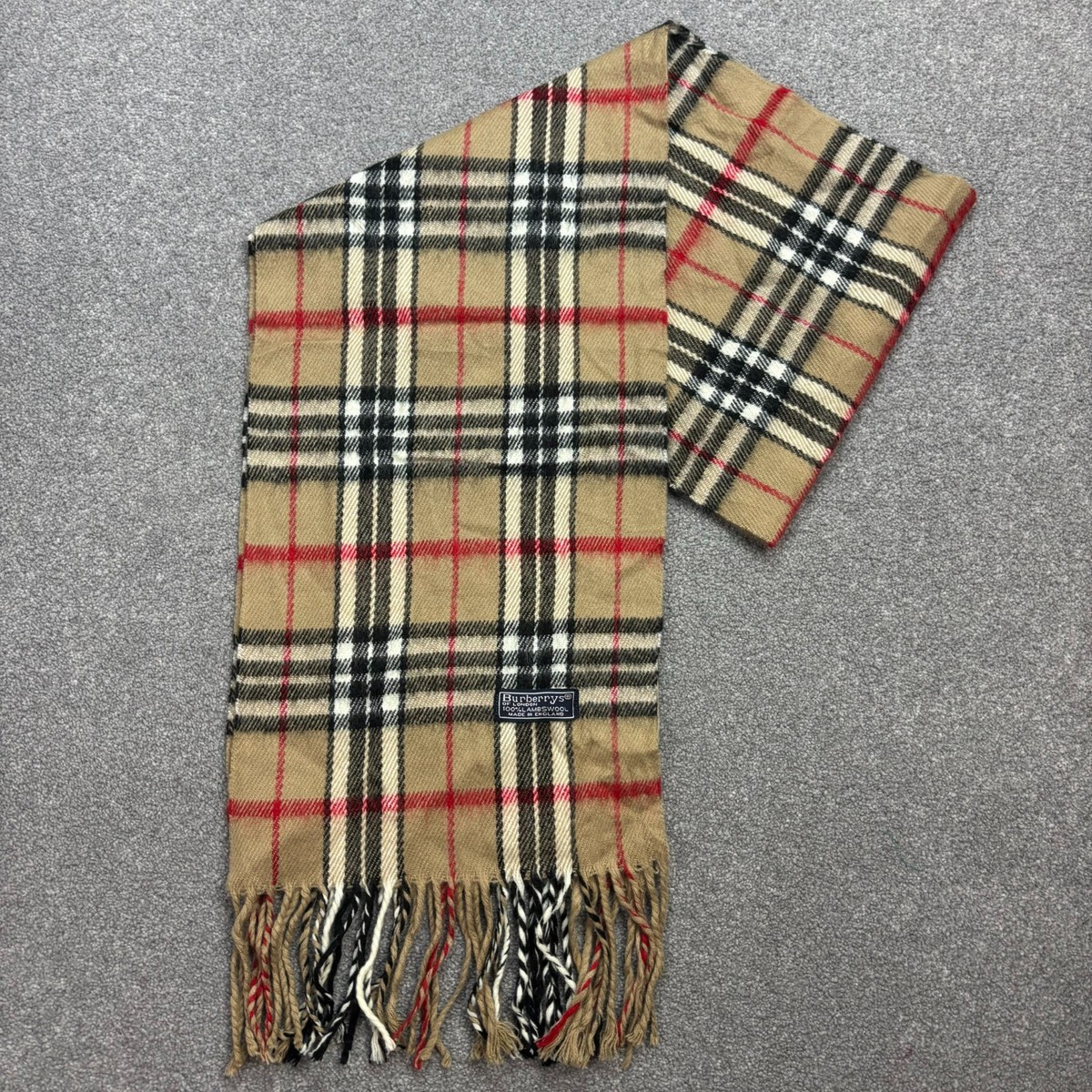 Burberry London Scarf 60x10 Inches Beige 100% Lambswool Nova Check