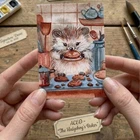ACEO Original Art Card Hedgehog Umbrella Animal Watercolor 100% Hand Painting