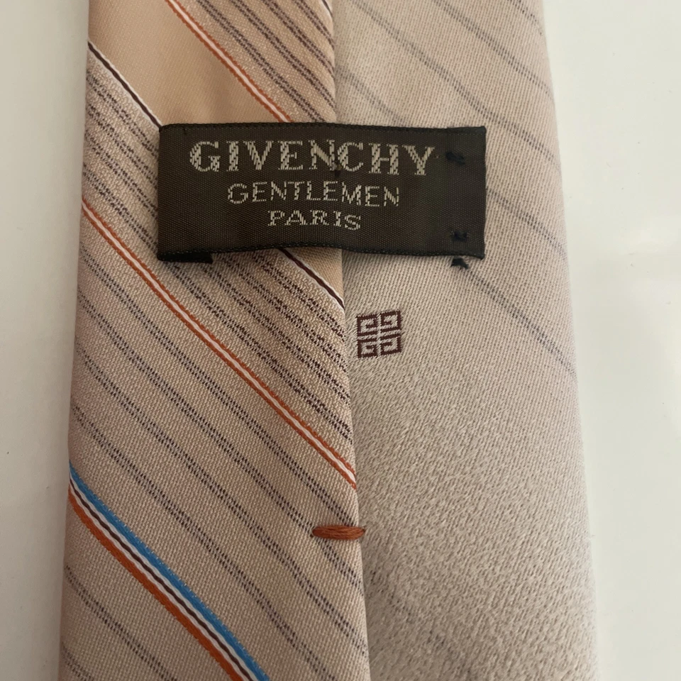 Corbata de mano Givenchy Gentlemen Paris vintage años 90 color tostado a rayas diseñador clase de lujo Foto 2 de 4