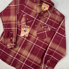 Dixxon Shirt Mens Large Red Tan Plaid Button Snap The Cabernet Flannel