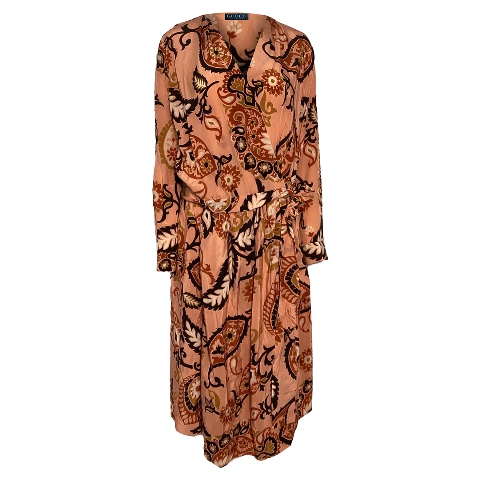 Gucci Paisley Wrap Dress In Salmon Silk Women Pink Size 40