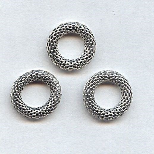 6 VINTAGE SILVER MESH 18mm. ROUND DONUT FINDINGS 305
