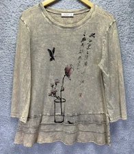 Jess & Jane Top Mineral Washed Yellow Butterfly Grasshopper Boho Tiered Medium