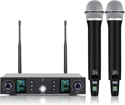 Wireless Microphone System-Professional Metal Handheld Mics with Auto-Scan Anti-