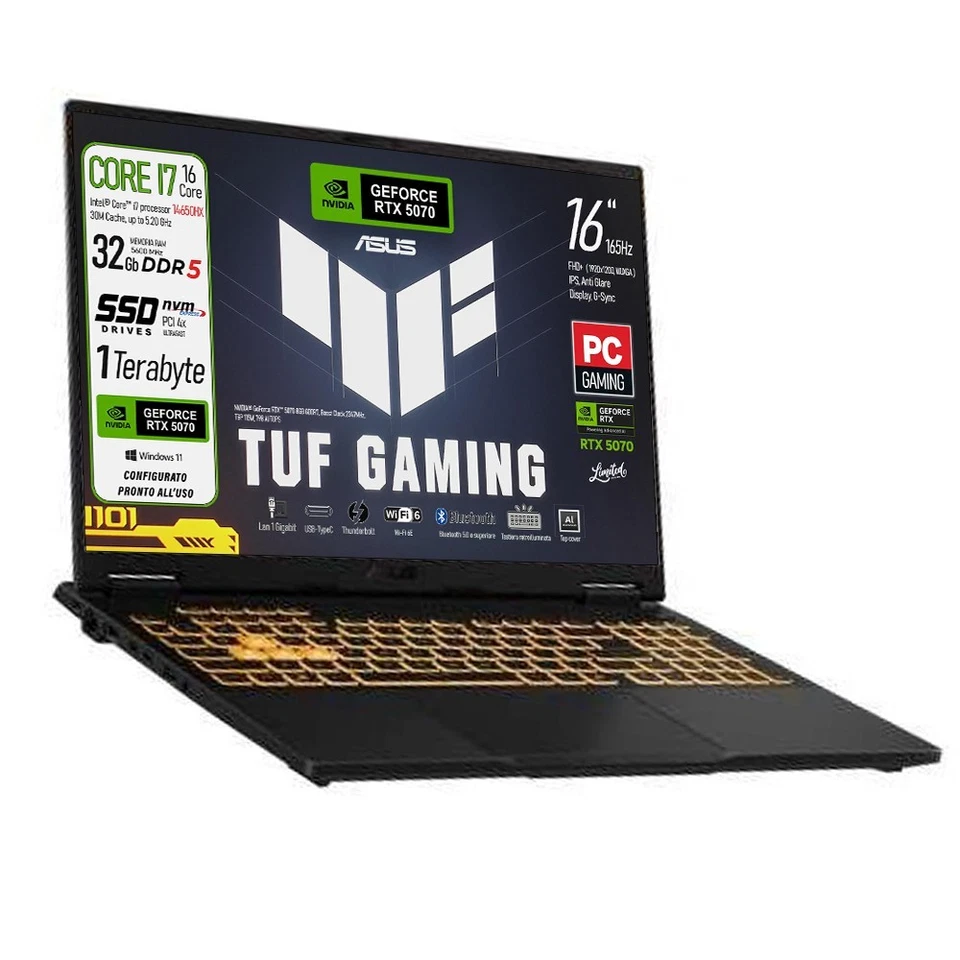 Asus TUF F16 Notebook i7-i7 14650HX , RAM 32Gb DDR5 GEFORCE RTX 5070 SSD 1Tb - Immagine 2 di 4