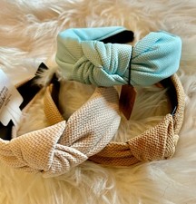 Lot of 3 Fabric Knotted Headbands Blue, Beige and Tan