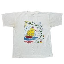 Vintage Single Stitch T-Shirt Caribbean Graphic Print USA Weiß Herren Large