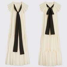 Tory Burch / RUNWAY Textured 100% Silk Georgette Bow Dress