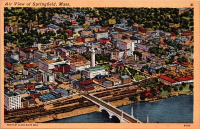 Vintage Air View Postcard of Springfield Massachusetts by Lloyd White Bell