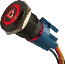 12V LED Push Button Switch Red Hazard Warning 19mm Metal w/ Socket Wire