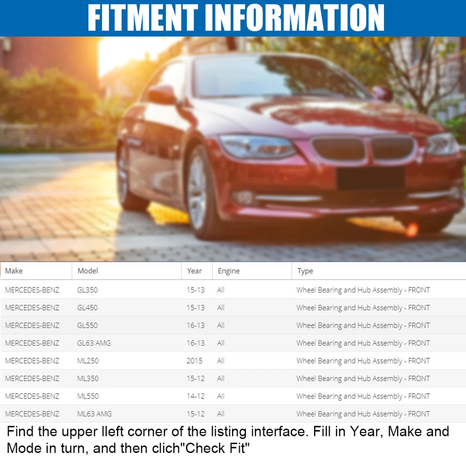 2PCS Front Wheel Bearing Hub Kit for Mercedes-Benz ML250 ML350 ML550 ML63 AMG Foto 3 de 4