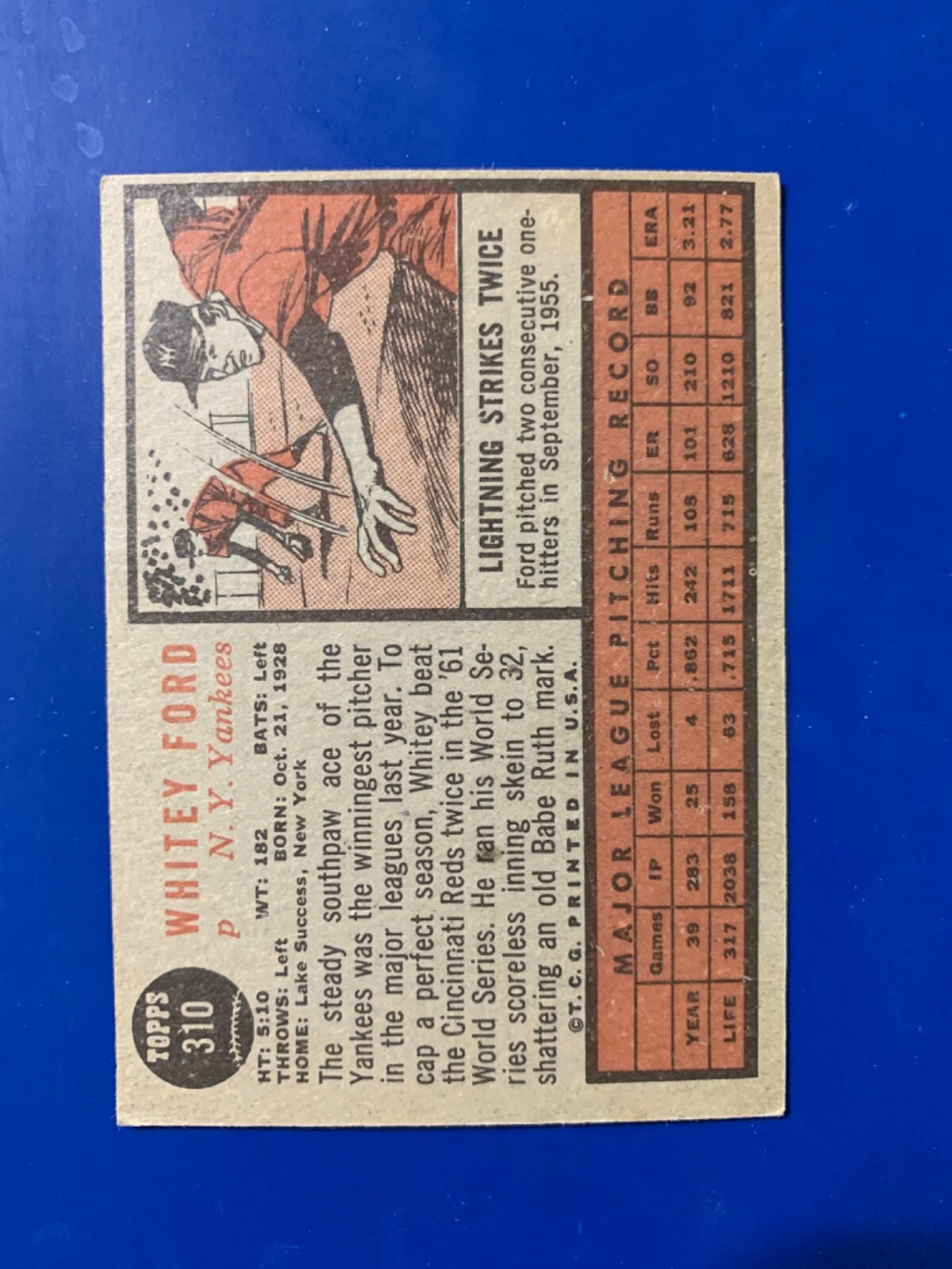 1962 TOPPS 310 WHITEY FORD BASEBALL CARD NEW YORK YANKEES HOF eBay