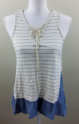 Hem & Thread Anthropologie Lace Up Ruffle Bottom Tank Top Size M