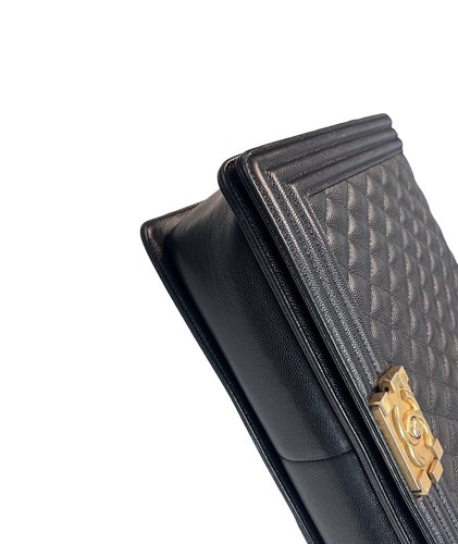 CHANEL Larger Boy Flap Calfskin Quilted Leather Shoulder Bag Black - Picture 8 of 12