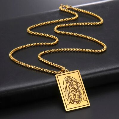 Virgin Mary Pendant Necklace Stainless Steel Religious Card Amulet Hip ...