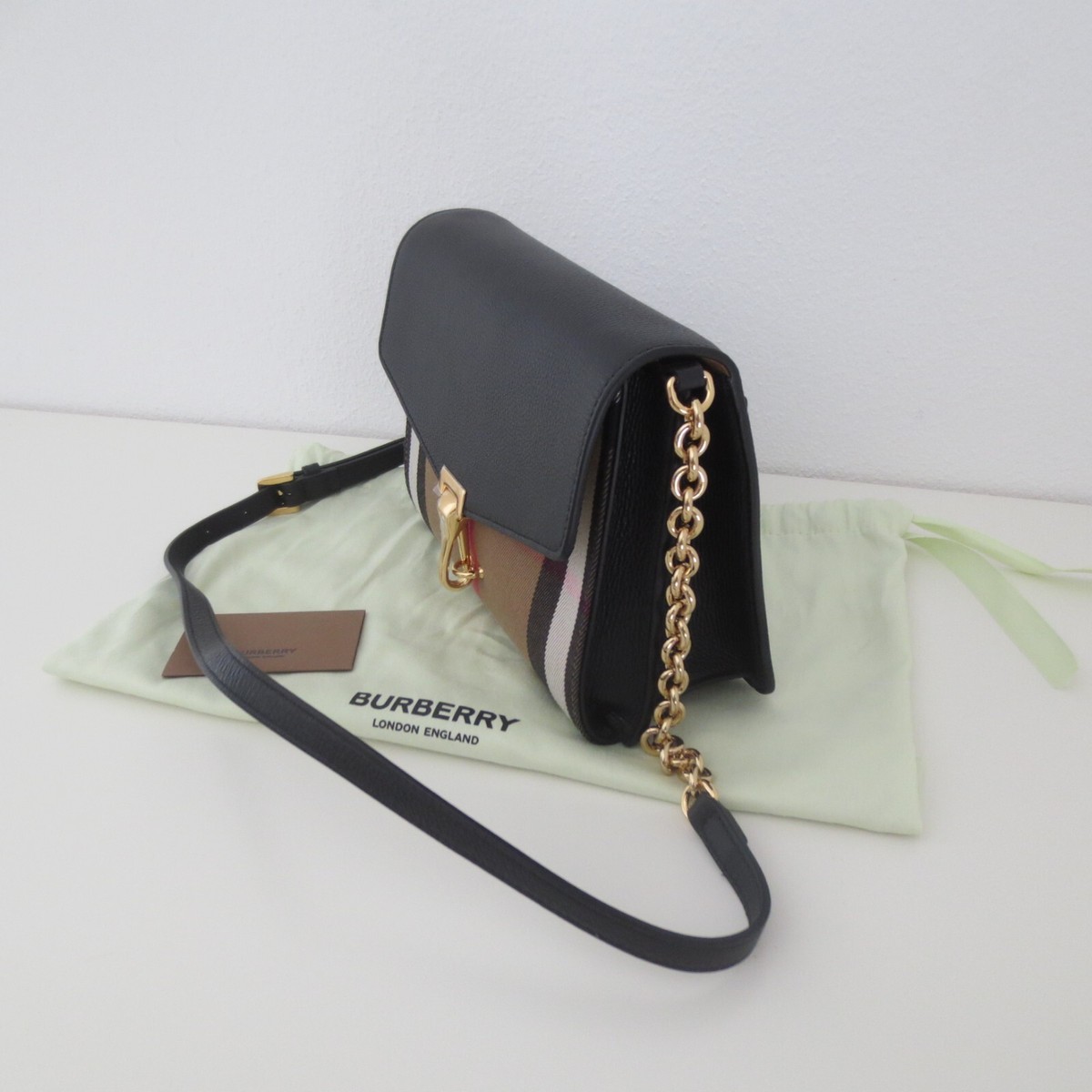 Burberry LUXURY Leder Tasche SM Schultertasche Black Schwarz /Gold  