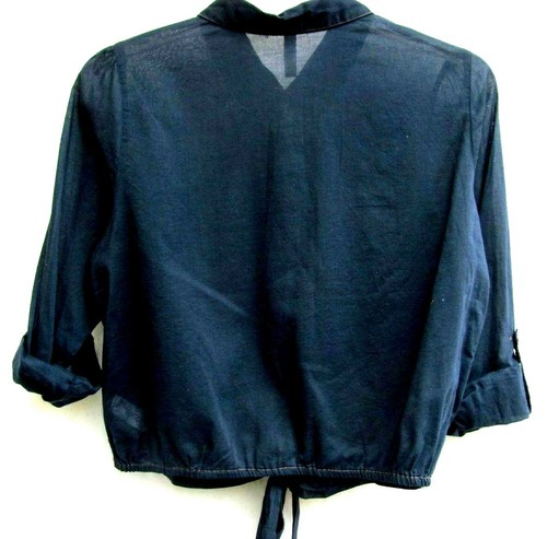 DE COLECCIÓN AÑOS 80..ATAR CINTURA..CORTADO..AZUL MARINO..MANGAS ENROLLABLES..ALGODÓN..TOP..BLUSA.talla XL - Imagen 4 de 5