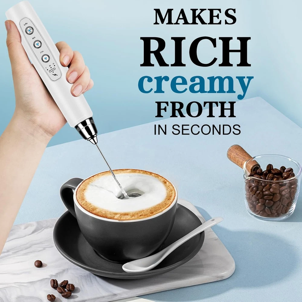 Milk Frother Handheld for Coffee, Electric Whisk 3 Speed Adjustable, Drink Mixer