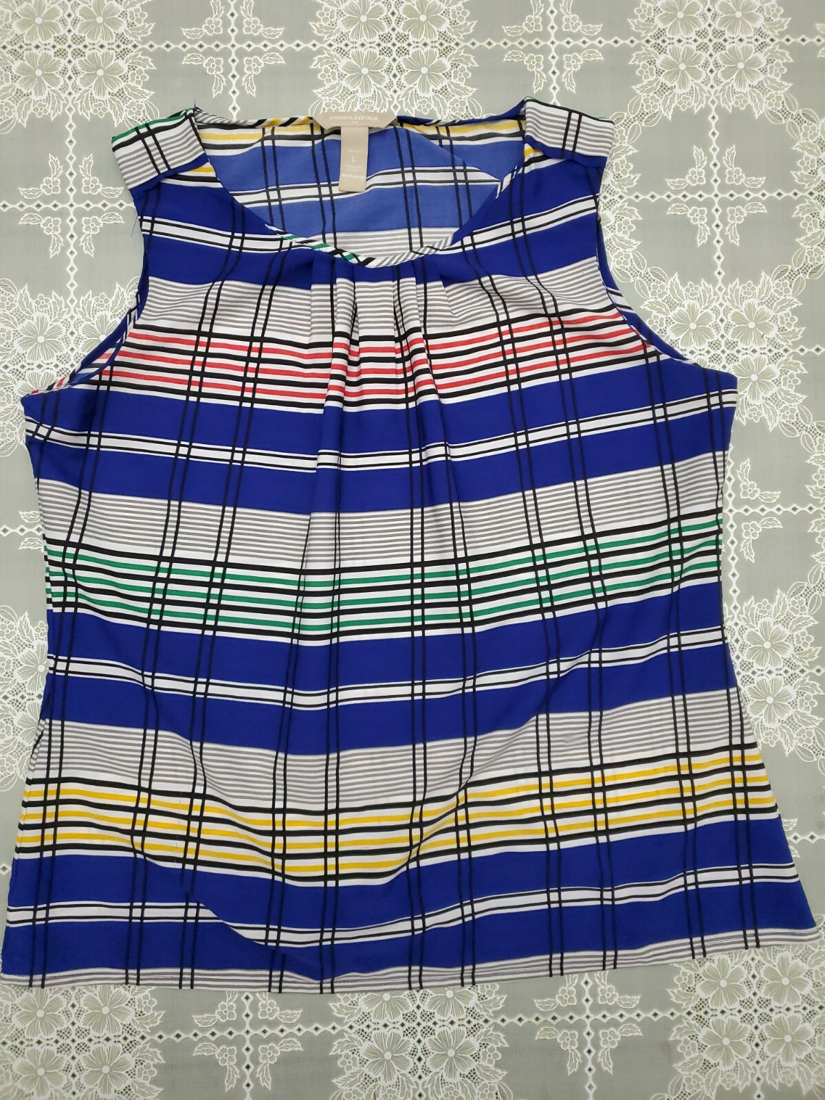 BANANA REPUBLIC Sleeveless Shell Blouse Womens Sz PL Plaid Top colorful Preowned