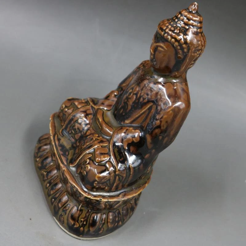 Estatuilla china de porcelana esmaltada Qing Kangxi Zijin Buda Tathagata Rulai estatua Foto 3 de 4