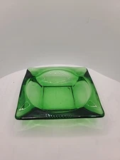 Vintage MCM Emerald Green Glass Square Ashtray 4.5 inches