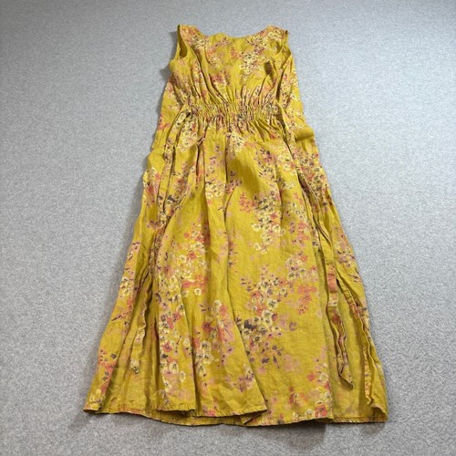 Bellambia Linen Dress Women M Yellow Floral Tie Long Maxi Cottagecore Italy Boho - Picture 2 of 8