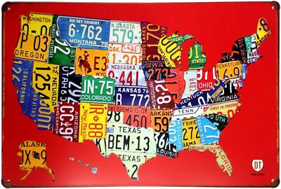 ERLOOD RED Us MAP Route 66 Retro Decor Metal Wall Plaque Vintage Tin Sign 12'' X 