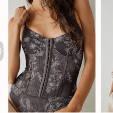 NEW Free People Night Floral Black Corset Bodysuit