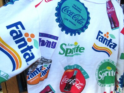 Vtg Coca Cola Sprite Fanta Pullover Cinch Waist Sweatshirt Women's M EUC Cropped