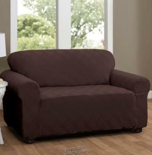 Fernwood Double Diamond Stretch Loveseat Slipcover Chocolate - Picture 2 of 2