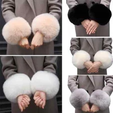 1 Pair Winter Plush Faux Fur Wrist Cuff Soft Thicken Oversleeve Windproof