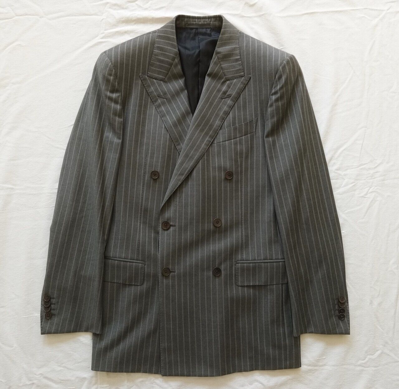 Zegna gray Trofeo wool double breasted striped su… - image 1