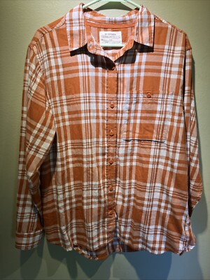 REI Cooperative Men Shirt Large Orange Plaid Gorpcore Woodsman