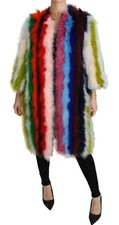 DOLCE & GABBANA Coat Multicolor Turkey Feather Cape Fur IT46 / US12/XL RRP $9400