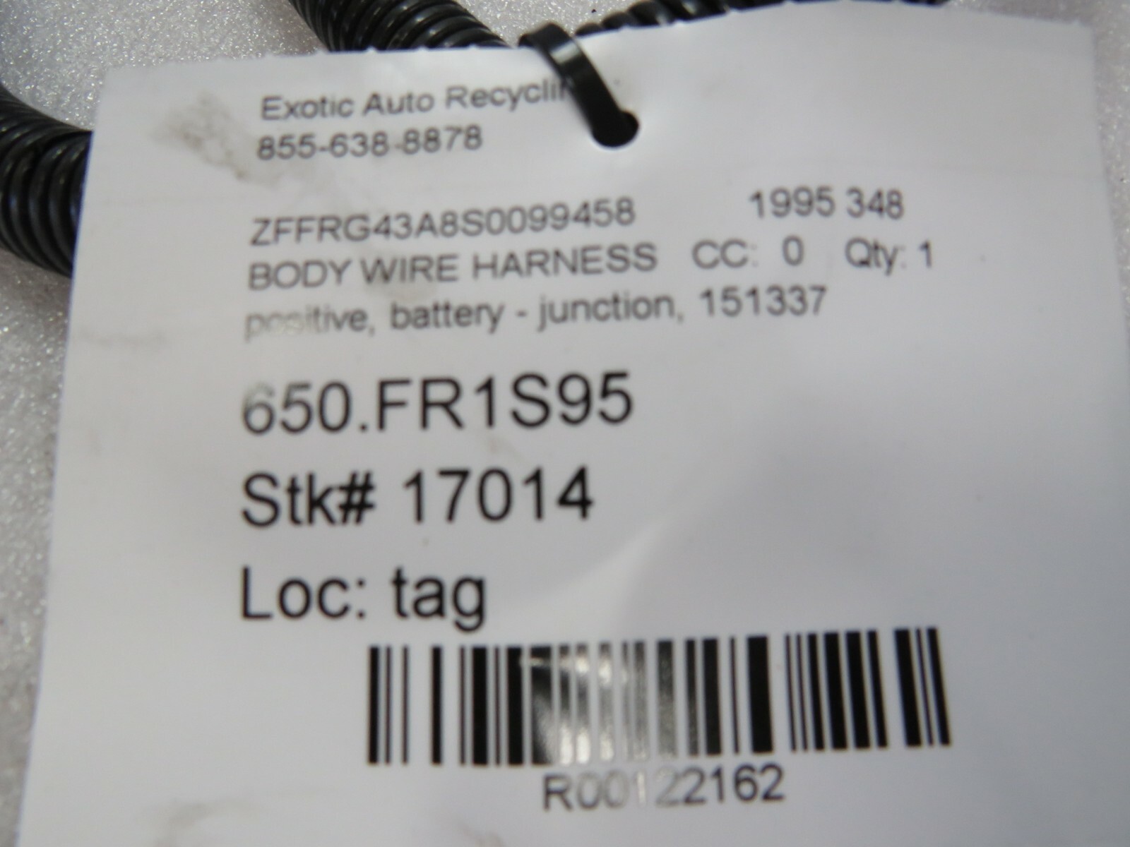 Ferrari 348, Positive Battery Wire Junction, Used, P/N 151337