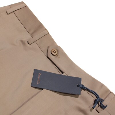 Zanella NWT Dress Pants Size 35 US Devon In Solid Beige / Tan 100% Wool