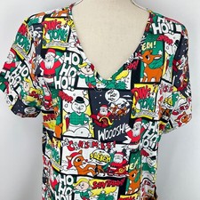 Rudolph The Red Nosed Reindeer XL Women Christmas Holiday Scrub Top Santa Hermey