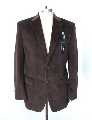 NWT $160 CHAPS Dark Brown Poly Velvet Herringbone 2-Button Blazer Jacket 38 Reg