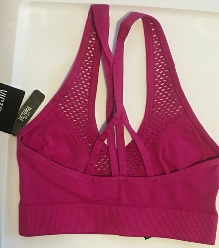 Sujetador deportivo Victorias Secret rosa magenta talla S recortes sin costuras tirantes espalda - Imagen 7 de 12