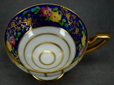 Hutschenreuther Dresden Pink Yellow Roses Beaded Gold & Cobalt Pedestal Cup