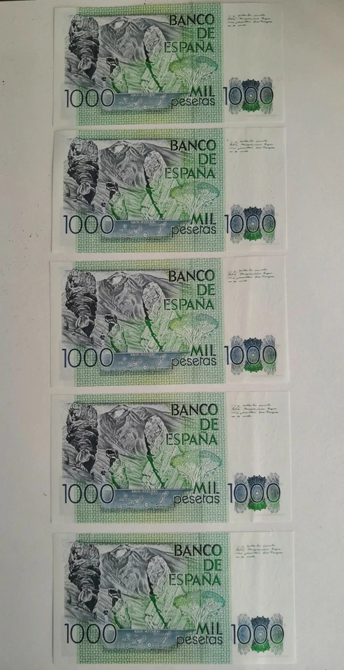 1978 CONSECUTIVE 1000 PESETA NOTES WITHOUT SERIES - SC LOW NUMBERING - Image 2 of 2