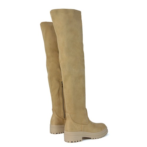 Womens Over The Knee Boots Ladies Chunky Sole Stretch Leg Thigh High Biker Size - Picture 24 of 69