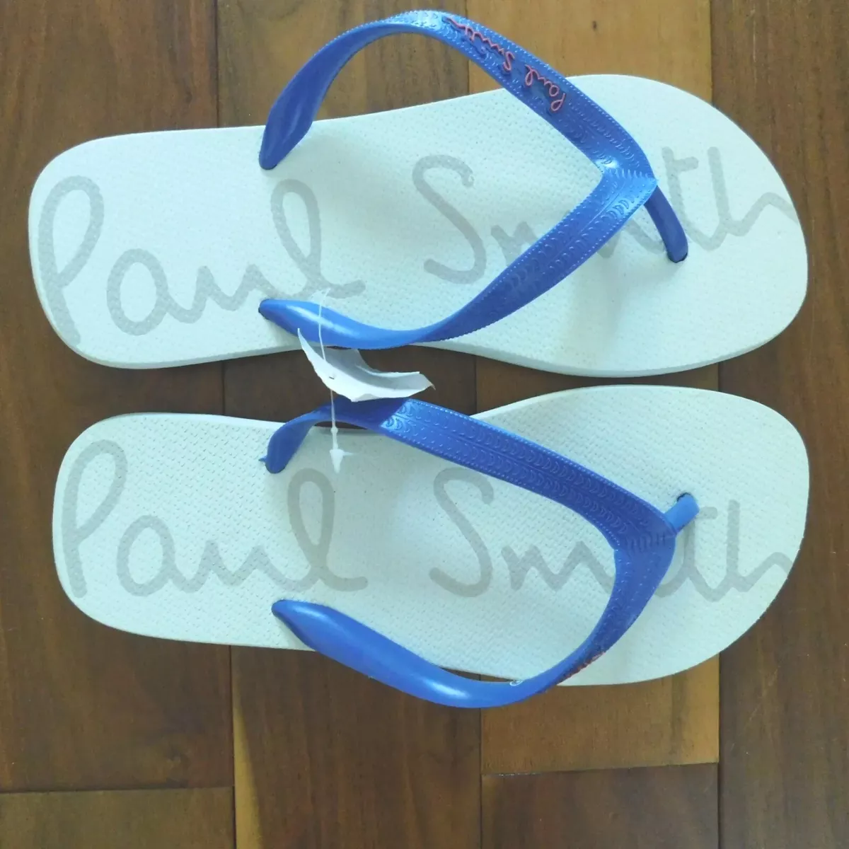 Paul Smith Mens Small White Blue Logo Flip Flop Beach Sandals NEW Made in Brazil