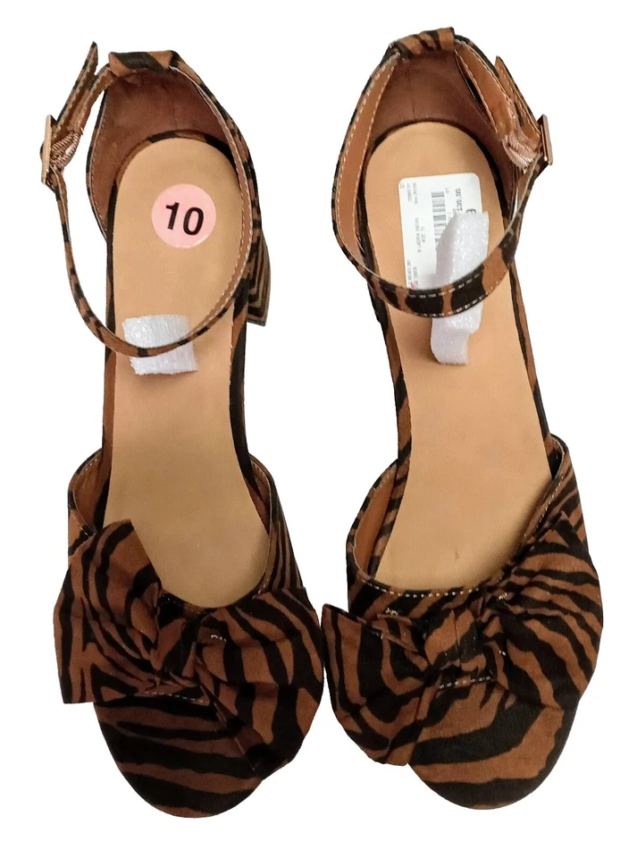 Sandalias de tacón de bambú 39236 Headline-09 rayas de tigre con moño y acento en bloque talla 10 Foto 3 de 4