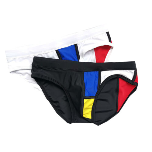 Men's Swimwear Low Rise Contoured Mondrian Color Blocked Vacation Beach Swimsuit - Picture 4 of 23