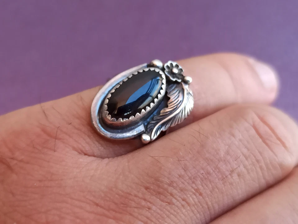 Onyx Silver Ring, Vintage Ring, Black Crystal Ring, Retro Ring, 925 Silver Ring, - Image 2 of 4